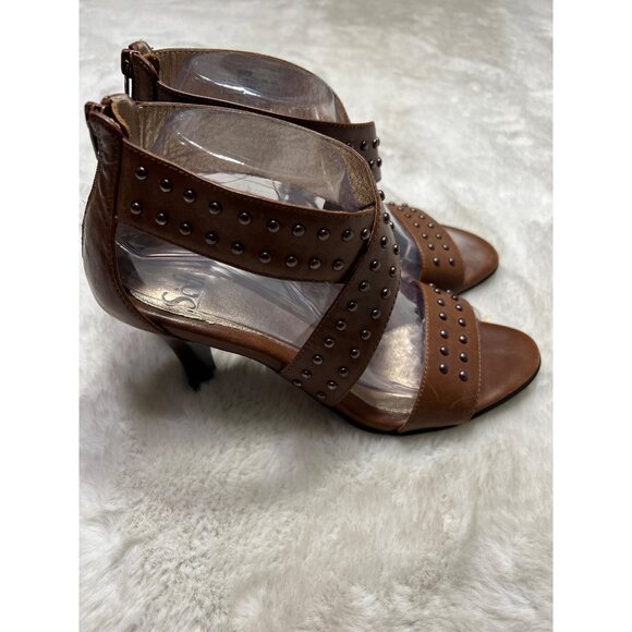 Sofft Brown Studded Open-Toe Heeled Sandals With Zipper Back & Clear Strap women - Picture 9 of 13
